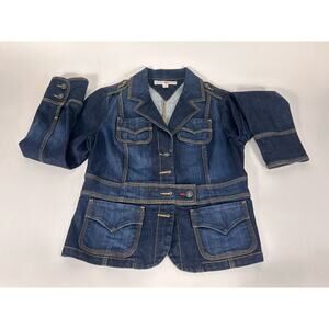 VTG Tommy Hilfiger Denim Women’s Jean Biker Jacket 2005 M Medium Dark Blue Chic